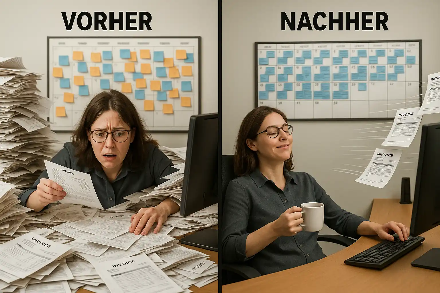 "Employee overwhelmed before and at ease after automation"